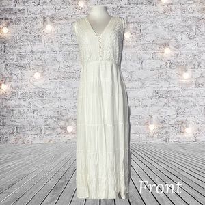 NWT J. Gee White Peasant Tiered Lace Bodice Flowy Romantic Boho Dress Size Large